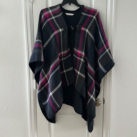 Peter Nygard Womens Plaid Poncho With Toggle Closure Black Pink One Size Fits Mo - Picture 1 of 7